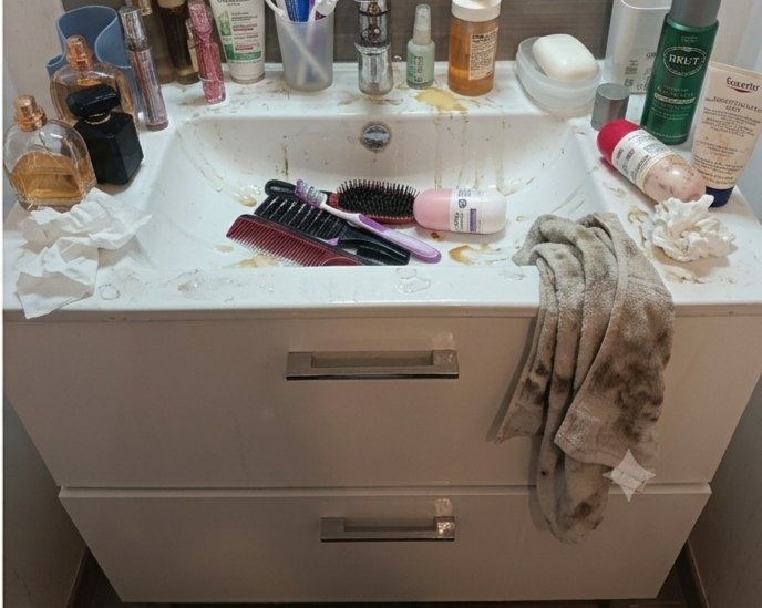 Exemple avant/après nettoyage de salle de bain à Levallois-Perret — état avant intervention