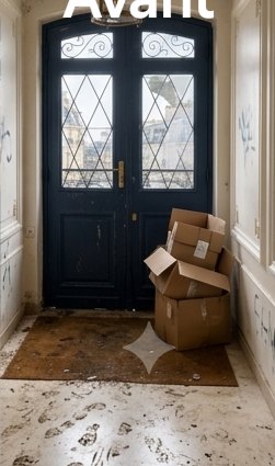 Exemple avant/après nettoyage de hall de copropriété à Paris — état avant intervention