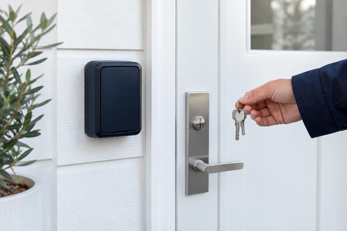 Clés et boîte à clé fermée à l'entrée d'un logement