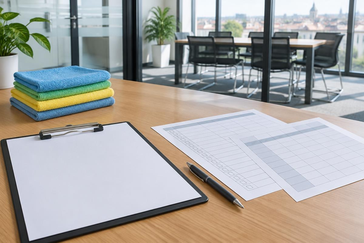 Support de préparation des fréquences et microfibres sur une table de réunion