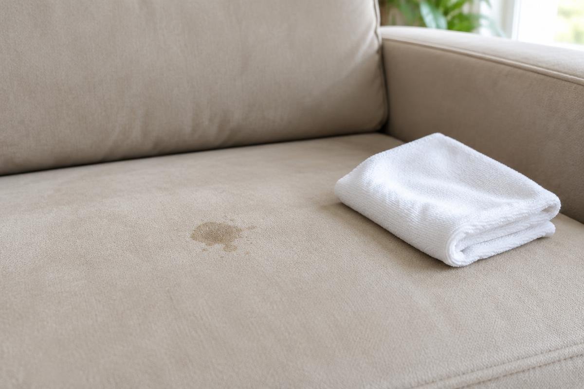 Petite tache sur une assise et microfibre propre à proximité