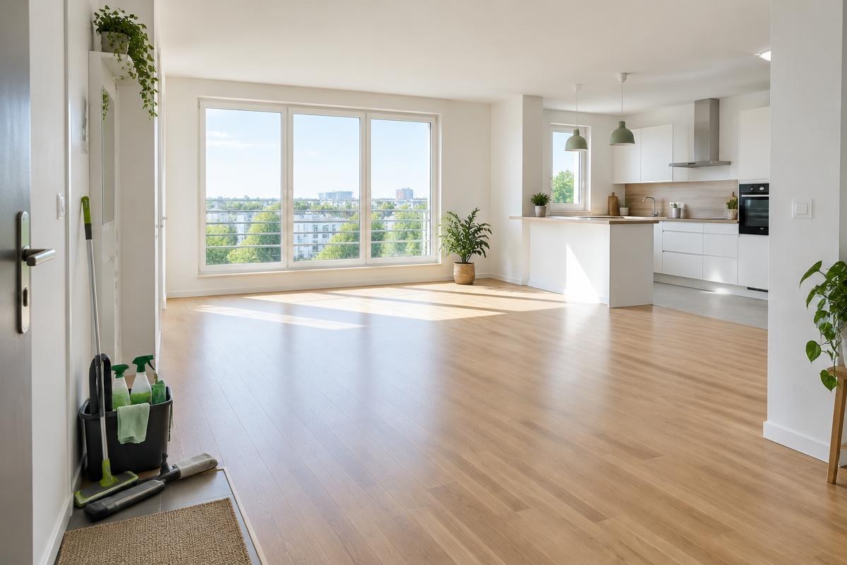 Logement vide lumineux prêt après un nettoyage après déménagement