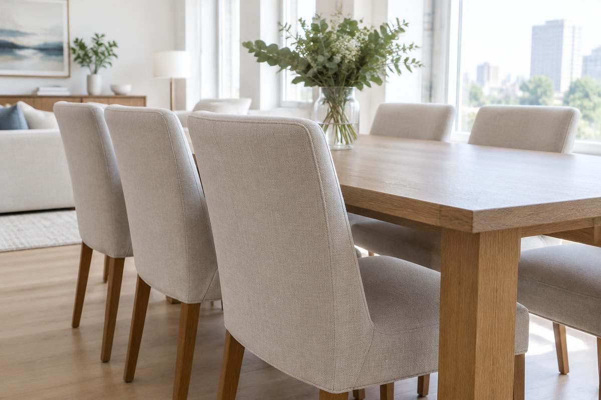 Chaises en textile propres autour d'une table après nettoyage