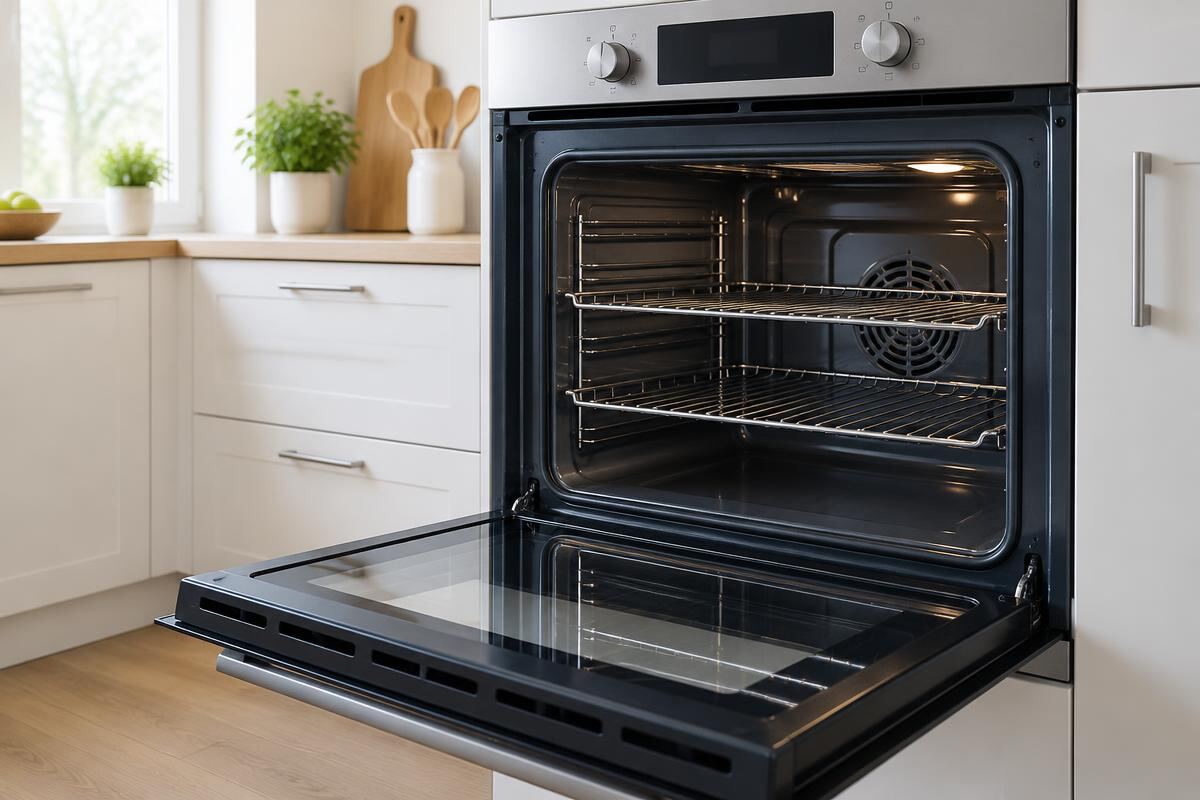 Four ouvert et nettoyé dans une cuisine de logement